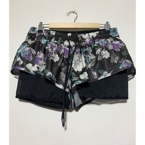 Adidas Women Size L Stella McCartney Run Dark Blossom Floral 2-in-1 Shorts